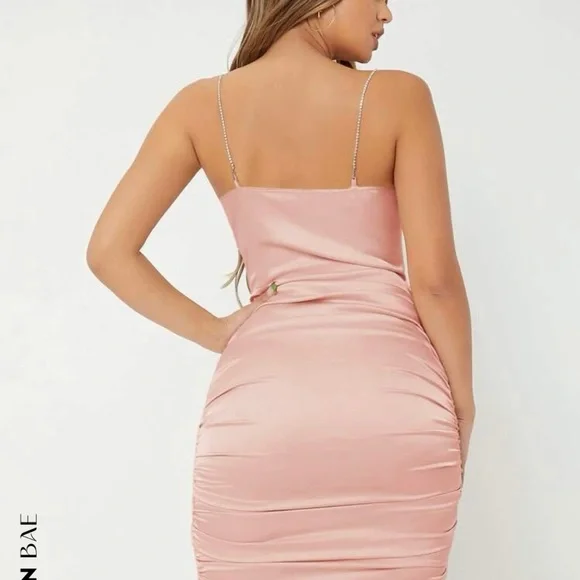 Silk blush pink dress with diamond straps